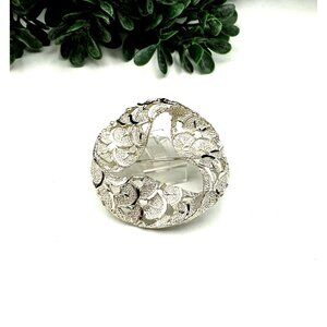 Vintage Silver Tone Openwork Brooch Pin With Abstract Design